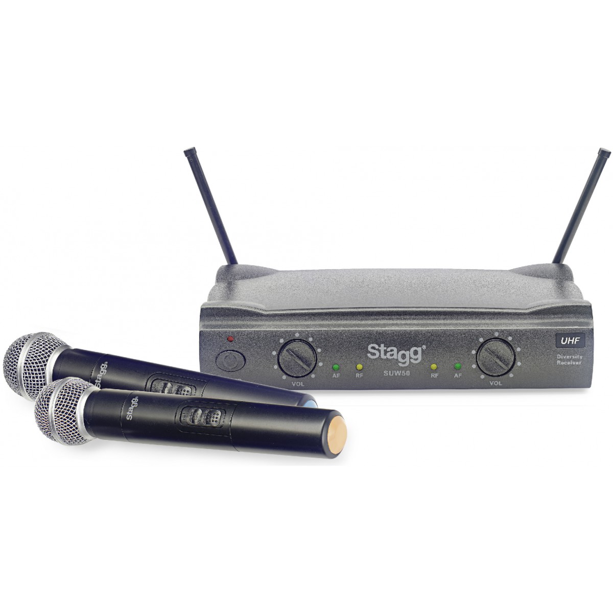 Fotografie Stagg SUW 50 MM FH, UHF mikrofonní set 2 kanálový, 2x ruční mikrofon