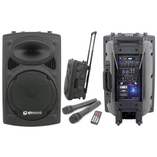 Fotografie QTX QR-15PA, mobilní 15" zvukový systém MP3/SD/USB/2x VHF, 250W